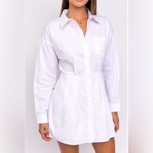 Le Lis Collection White Collar Button Down A-Line Shirt Dress NWT!